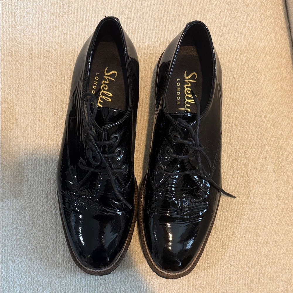 Shellys London Black Patent Oxfords